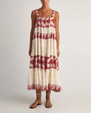 STRAPPY DRESS "ATHINA" NATURAL/RED