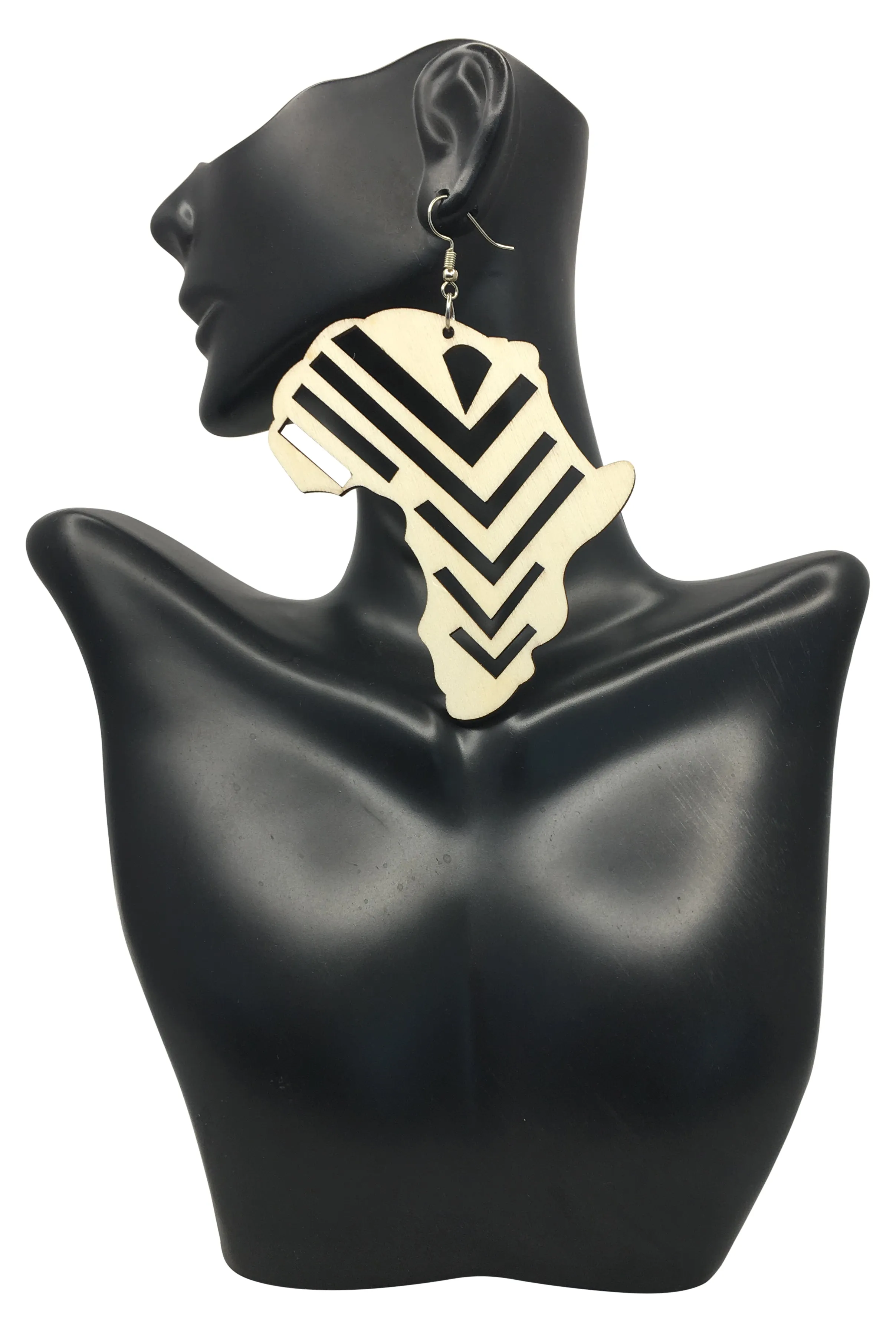 Striped African Map Wood Earrings