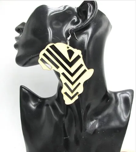 Striped African Map Wood Earrings