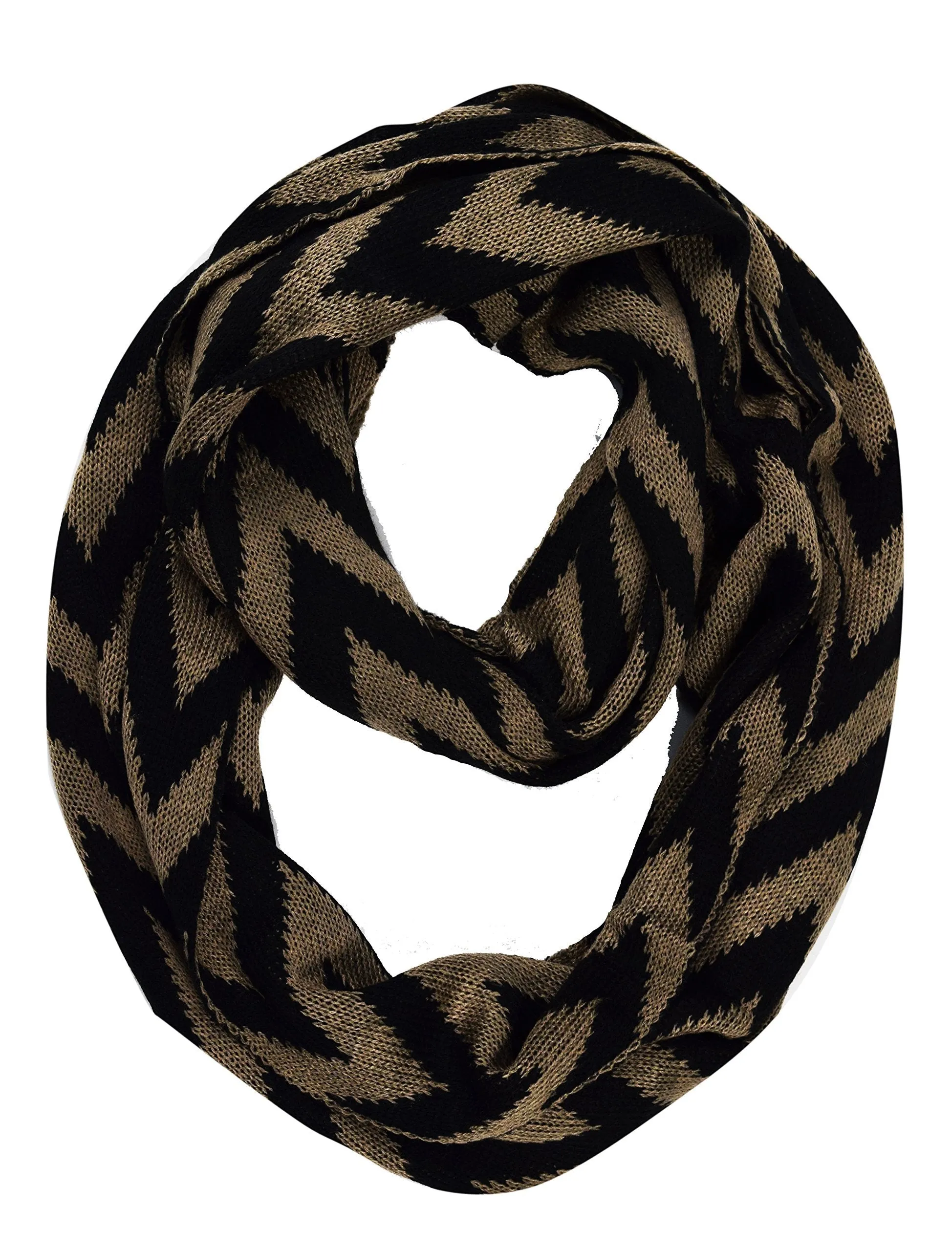 Taupe Stylish Winter Warm Soft Knit Chevron ZigZag Infinity Loop Scarf
