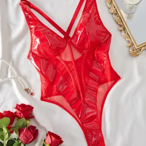 Trend4us Glossy Mesh Panel Bodysuit