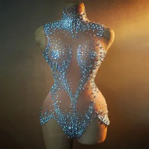 Trend4us Women’s Luxury Sparkling Crystal Bodysuit