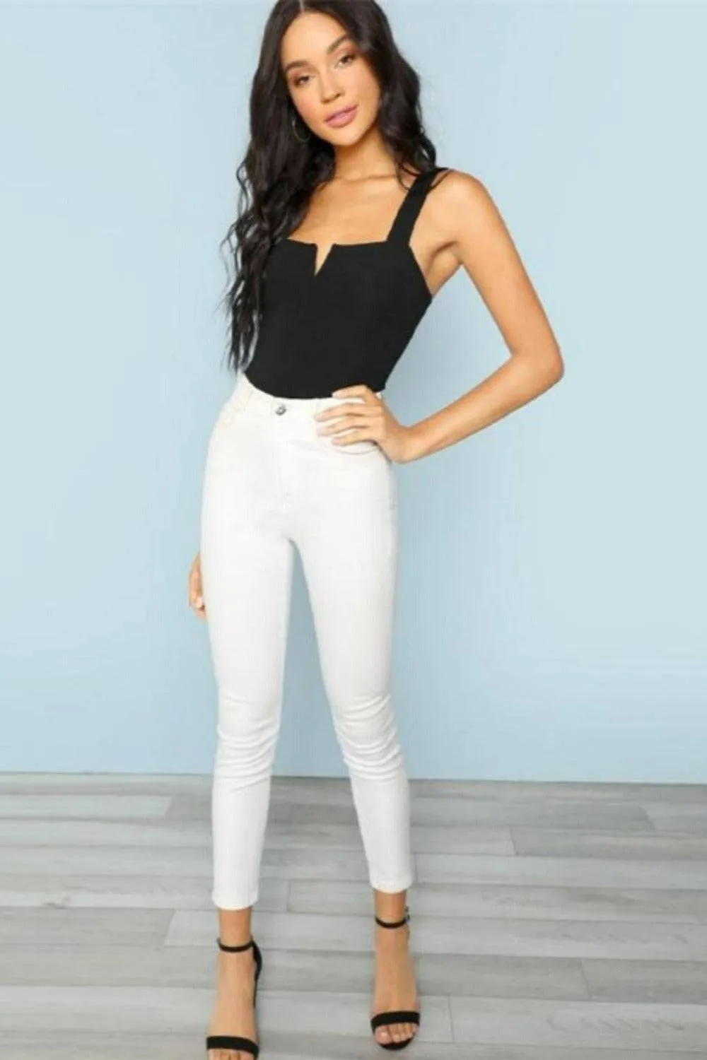 V Cut Black Bodysuit