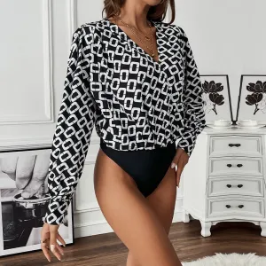 V-Neck Floral Print Bodysuit