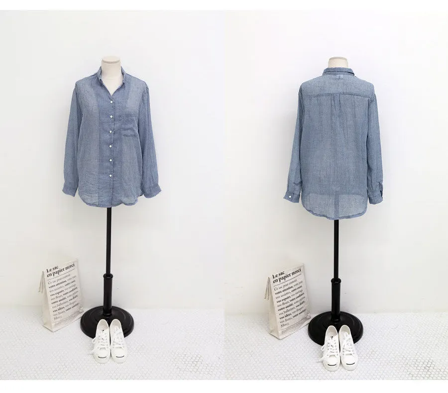 VenusFox Chemisier Linen Long Sleeve Shirt Women Blouse
