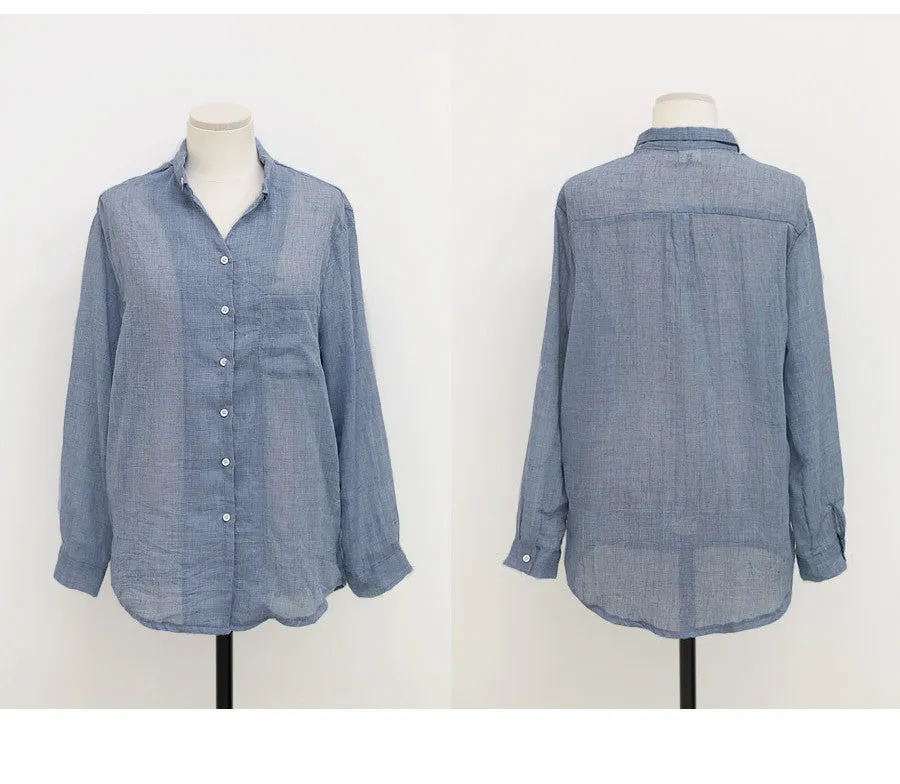 VenusFox Chemisier Linen Long Sleeve Shirt Women Blouse