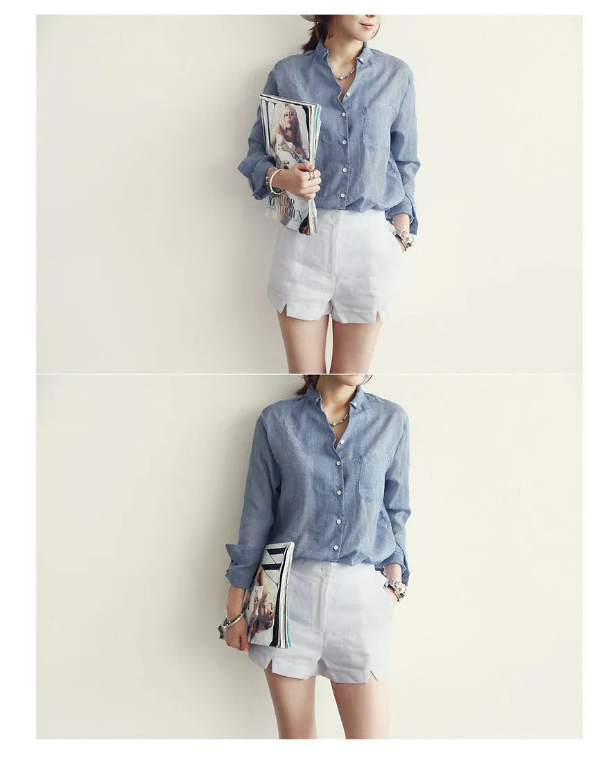 VenusFox Chemisier Linen Long Sleeve Shirt Women Blouse