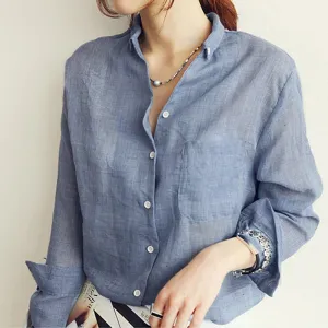 VenusFox Chemisier Linen Long Sleeve Shirt Women Blouse