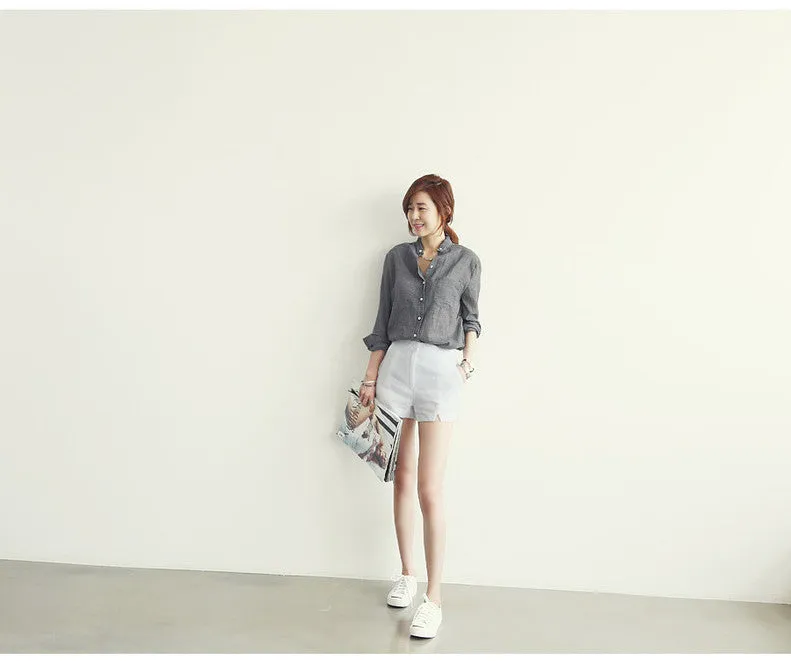 VenusFox Chemisier Linen Long Sleeve Shirt Women Blouse
