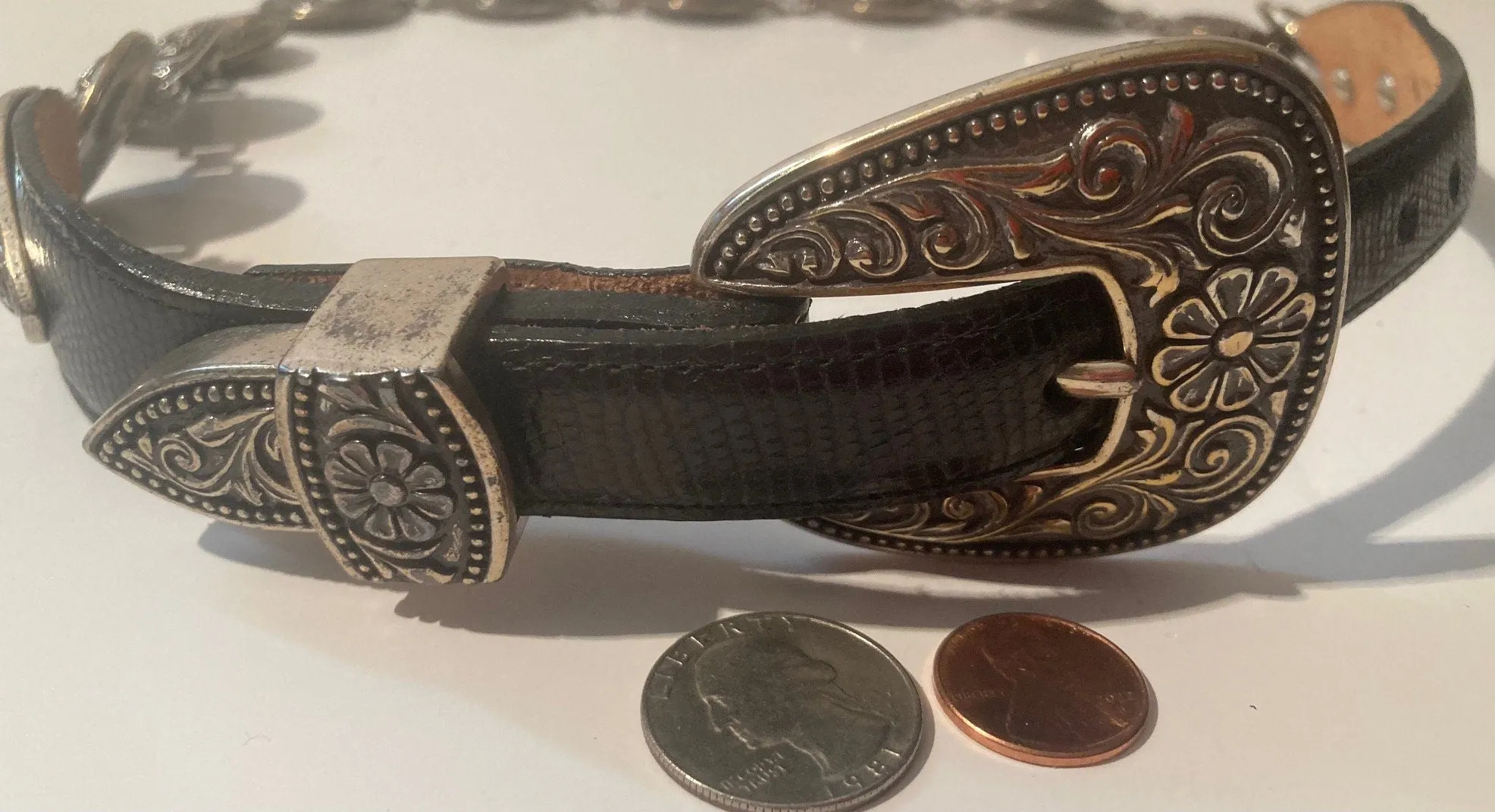 Vintage 1996 Leather Belt and Buckle, Brighton, Really Nice Silver Design, Heavy Feel To It, Quality, Size 30 to 34, Country and Western