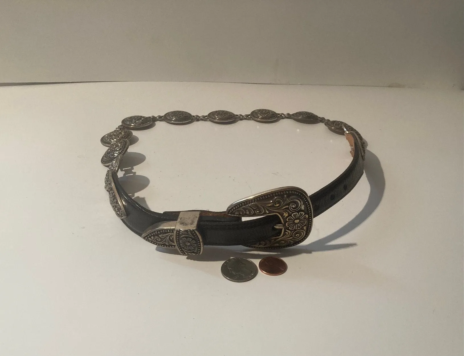Vintage 1996 Leather Belt and Buckle, Brighton, Really Nice Silver Design, Heavy Feel To It, Quality, Size 30 to 34, Country and Western