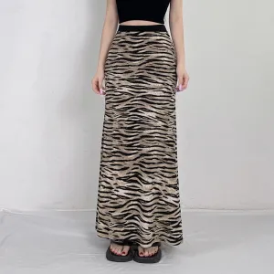 Vintage Fashion Animal Pattern Printed Long Skirt Spring Autumn Y2K Slim Party Women Skirts Contrast Color Fairycore