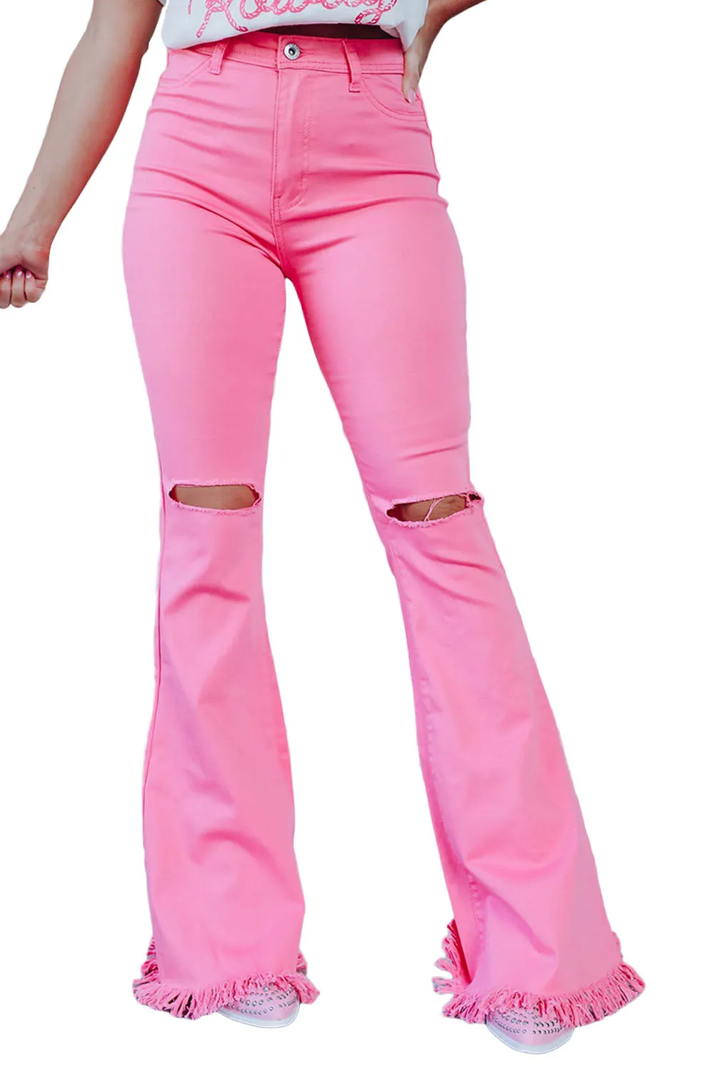Vintage Flare Leg Ripped Raw Hem Jeans