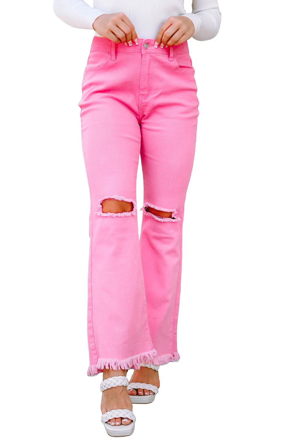 Vintage Flare Leg Ripped Raw Hem Jeans