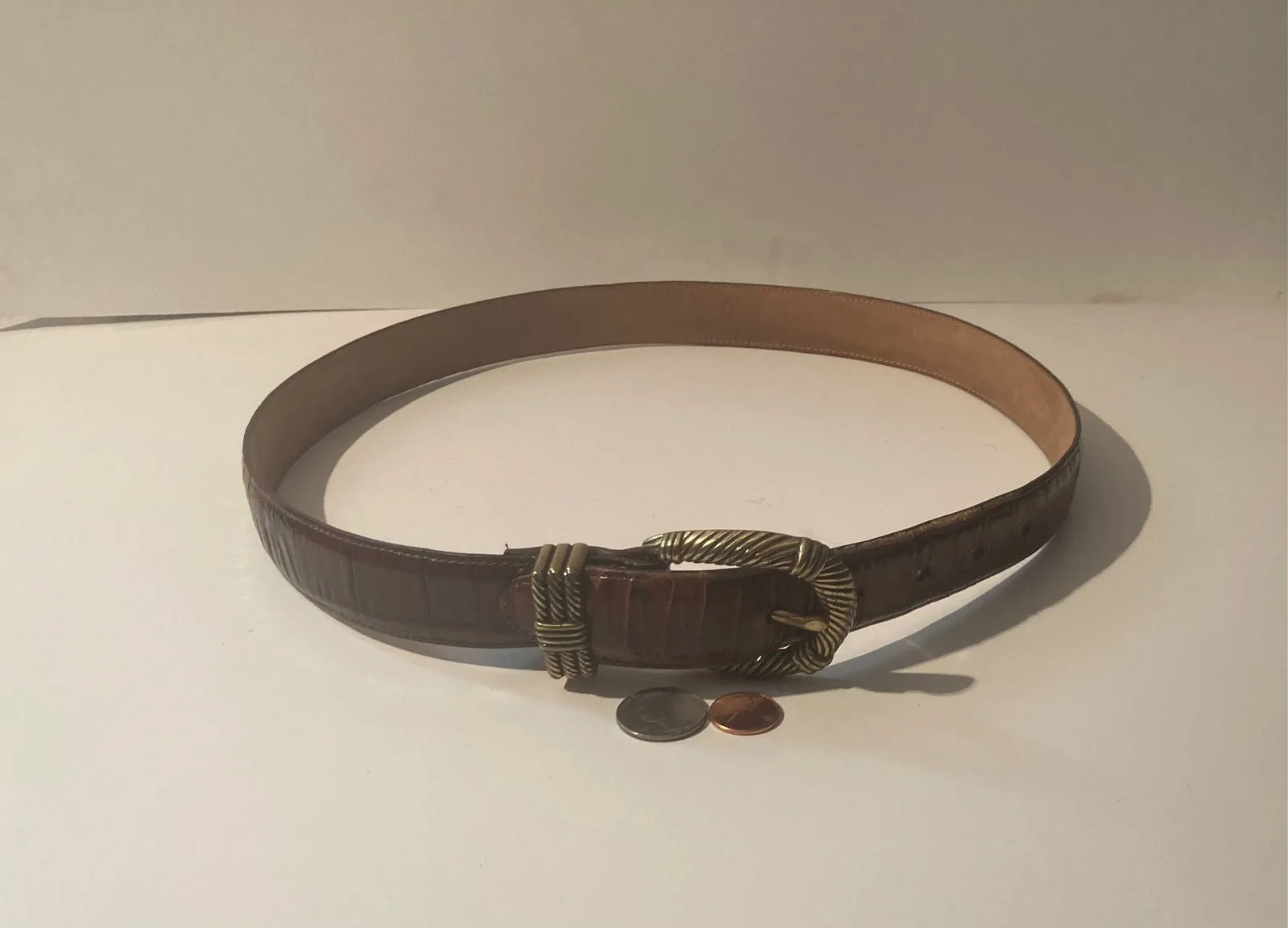 Vintage Leather Belt and Buckle, Brighton, Really Nice Design, Heavy Feel To It, Quality, Size 30 to 35, Country and Western, Western Wear