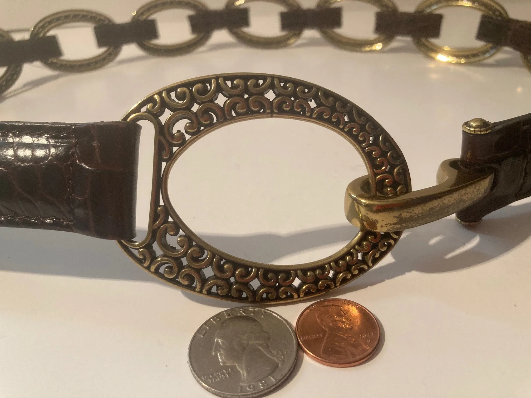 Vintage Leather Brass Belt and Buckle, Quality, Size 36, Country and Western, Western Wear, Heavy Duty, Nice, Quality, Unique, Fashion