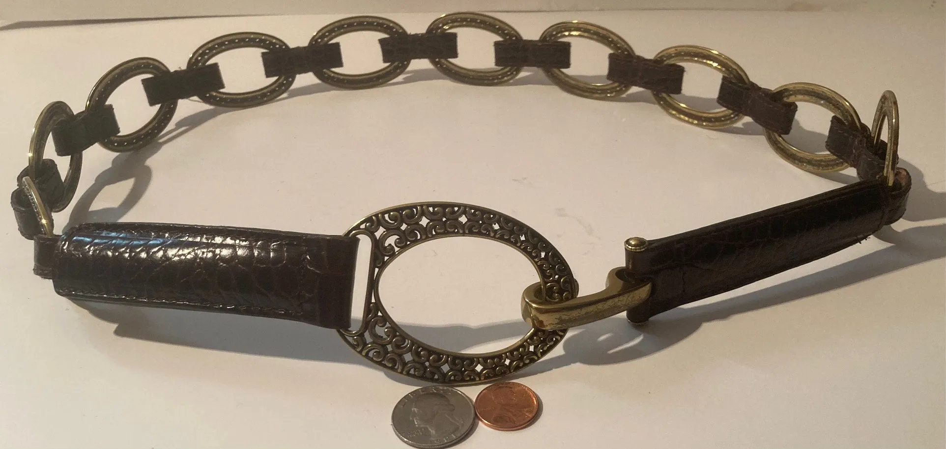 Vintage Leather Brass Belt and Buckle, Quality, Size 36, Country and Western, Western Wear, Heavy Duty, Nice, Quality, Unique, Fashion