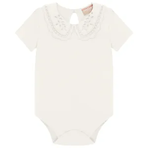 White Embroidered Collar Bodysuit