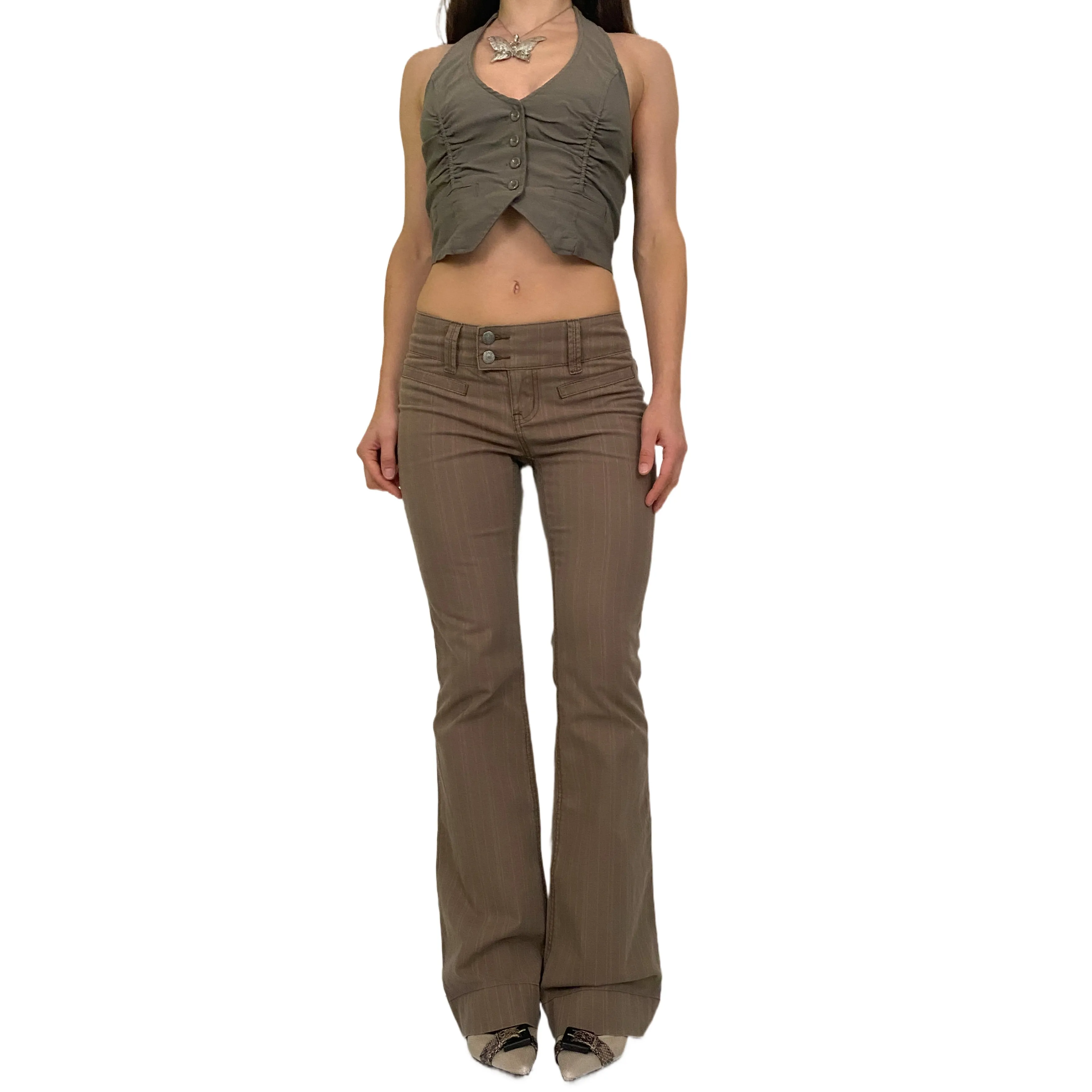 Y2K Brown Flared Trousers (S)