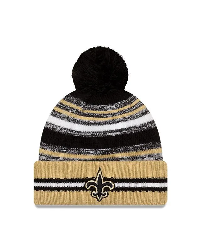 Youth New Orleans Saints New Era 2021 NFL Sideline - Sport Official Pom Cuffed Knit Hat - Gold/Black