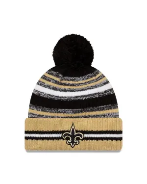 Youth New Orleans Saints New Era 2021 NFL Sideline - Sport Official Pom Cuffed Knit Hat - Gold/Black