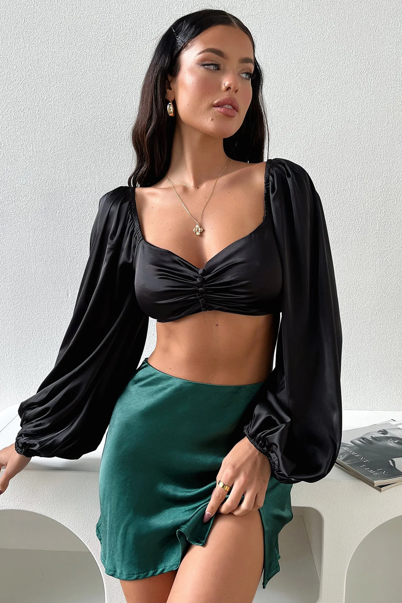 Zara Silk Mini Skirt - Emerald